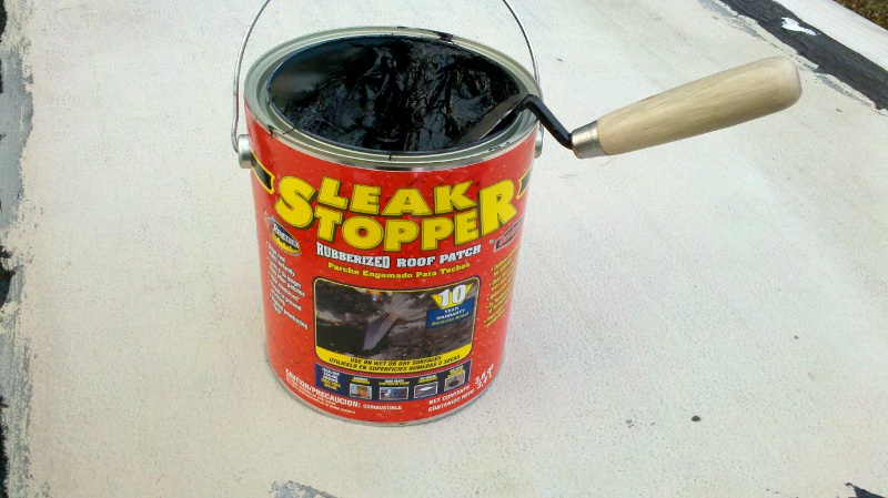 Use rubberized leak stopper to repair camper roof